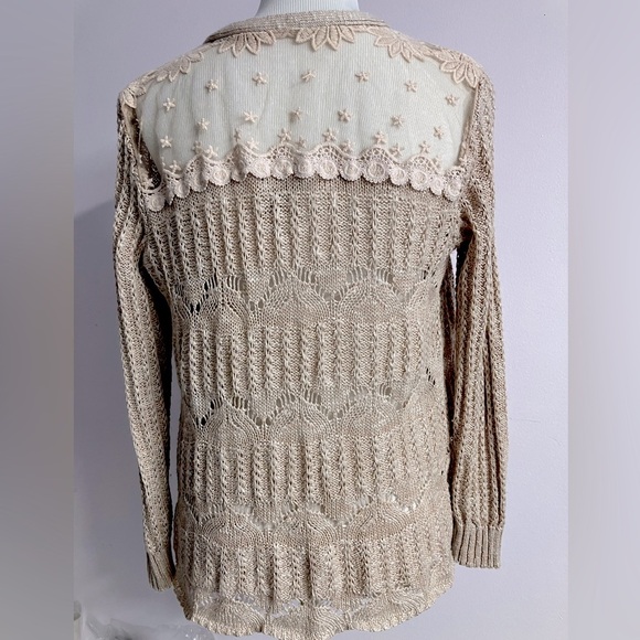 American Rag Women’s Open Front Cardigan, M, Lightweight, Lace, Beige/Blush - Picture 2 of 5